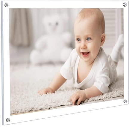 Kalami 8x10 Picture Frame Wall Mount Self Adhesive with Sliver Screws, Clear Acrylic No Drill Floating Frameless Poster Frame for Office Photo Canvas Document Gallery, Full Frame Size 10x11