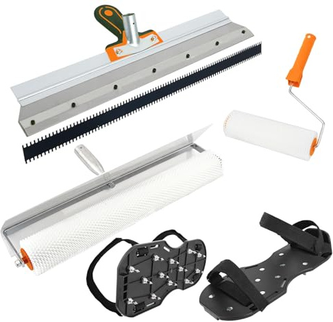 Self-Leveling DIY Tool Kit,Including Stainless Steel Scraper Self-Leveling Rake,Floor Construction Roller Nail Shoes,Epoxy Floor Paint Tools(Yellow)