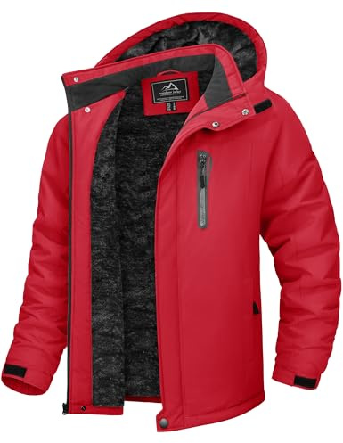 TACVASEN Softshelljacke für Herren Winddicht Outdoor Winterjacke Warme Atmungsaktiv Wasserdicht Wanderjacke mit Kapuze Rot, XL