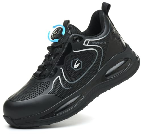 SmoothPace Chaussures de Sécurité Homme Femme Légère Confort Imperméable Basket de Securite Antidérapante Respirante Embout en Acier Chaussures de Travail sans Lacet Blackwhite 42EU