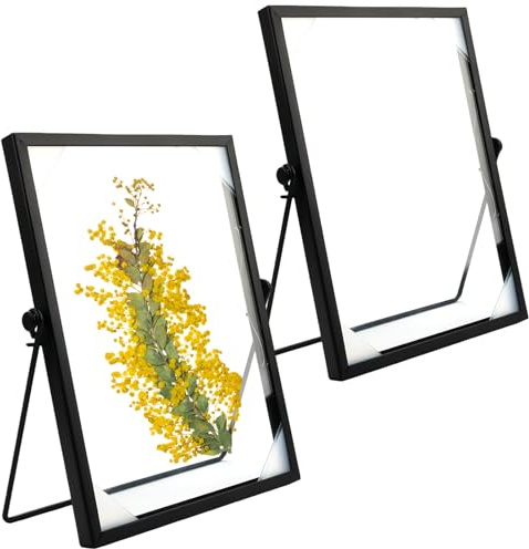 2 Stück Bilderrahmen Stehend Glas A5, 15x20 cm Bilderrahmen Glas Metall | Glasrahmen für Gepresste Blumen, Glas bilderrahmen Doppelseitig, für Home Decoration