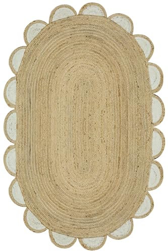 CASAVANI Geometrischer Kelim-Teppich, 2,5 x 22, Langer Läufer, ovaler Teppich, geflochtener Kelim, Beige und Off-White, Flachgewebe für den Innen- und Außenbereich, Korridor, Flur und Treppeneingang