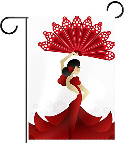 Bandera De Jardín Bailarina Española Roja Con Abanico Banners Clásica Flag Resistentes A Rayos Uva Bandera Per Cumpleaños Barras Balcon 30X45Cm