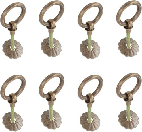 HuangguiyuanV 8 x antike Messing-Ringgriffe, Blumenmuster, Möbelbeschläge, einfache Installation für Kommode, Kleiderschrank und Schränke