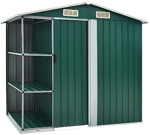 Gartenhaus mit Regal Grün 205x130x183 cm Eisen, ShGaxin Gerätehaus, Geräteschuppen, Gartenhütte, Gerätehäuser, Garten Hütte, Gartengerätehaus, Schuppen Garten - 47104