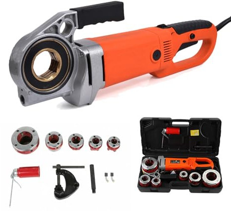 ANGDI Filettatrice elettrica per Tubi Ki, Set di filettatrici elettriche Portatili per Tubi, Kit di azionamento Elettrico Portatile da 2300 W con filiere da 6 1/2-2, 25 Giri/min