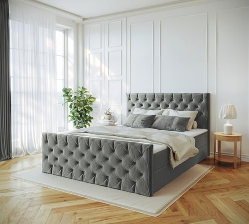 Imebel Boxspringbett 140x200 mit Bettkasten – Bett mit Matratze H3 und Bettkasten – Schlafzimmerbett mit Topper – Bequemes und Elegantes Einzelbett für das Schlafzimmer