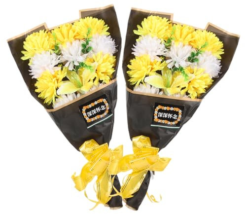 MAGICLULU 2pezzi Fiori Commemorativi in Seta Bouquet per Cimitero Decorazioni Floreali Realistiche Accessori per Tombe Fiori Sintetici Resistenti per Commemorazioni in Lutto