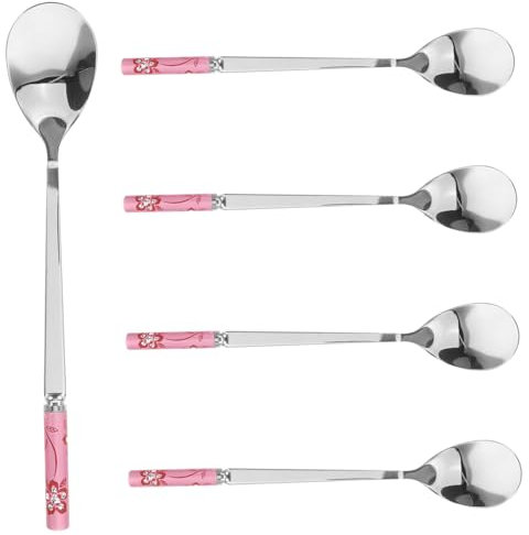 TOYANDONA 5pezzi Cucchiai Da Dessert e Gelato Con Manico Lungo Ergonomico Leggeri e Portatili Per Mix Di Caffè Cocktail Yogurt e Bevande Fredde