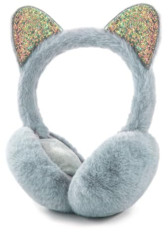 SEYUFN Cache-oreilles Filles Chauffe Oreilles en Peluche Douce pour Enfants Couvre-oreilles Réglables Jolis Cache-oreilles d'Extérieur Cache-Oreilles Chaud Hiver (1A-Pliable-Gris)