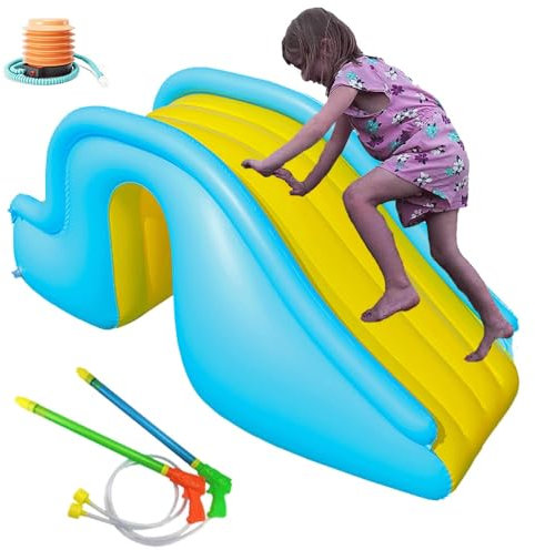 TobogáN Inflable para Jugar Al Agua, Juguete Duradero Y Divertido para El Verano, para NiñOs, Piscina Al Aire Libre, con Bomba de Pie Y 2 Pistolas de Agua