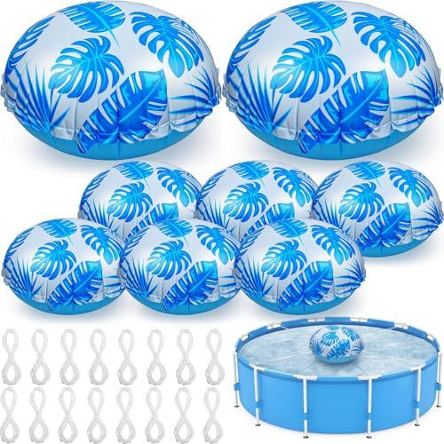 Vincreem 8pcs 4ft Pool Pillows for Above Ground Pools, Cover Balloon Winterizing Inflatable Air Pillow Float with Ropes PVC Ice Equalizer Closing Winter Swimming Ball Accessories