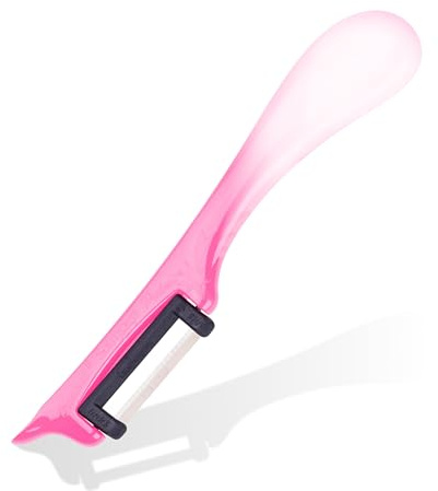 RÖR® Sparschäler Obst-/Gemüseschäler Kunststoffgriff 'Marmol' Pink - Extra scharf, ergonomischer - Für Obst & Gemüse - Haushalt & Profi - Sparschäler Spargelschäler Solingen Qualität - Made in Germany