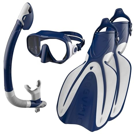 Oceanic Snorkel Set Adult – Premium Snorkeling Gear for Adults with Dry-Top Snorkel, Tempered Glass Mask & Adjustable Fins – Leak-Proof Silicone Seal Kit for Clear Underwater Vision