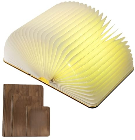 bergxperten Voltaluce il Libro/Lampada ricaricabile pieghevole 360° legno naturale luce calda regolabile autonomia 6-8 ore versatile soggiorno ufficio camera da letto design elegante