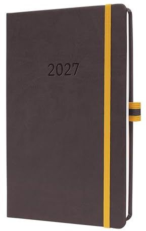 SIGEL Linescape Wochenkalender 2027 A5 Hardcover dunkelgrau gelb | L2707, Vertikale Wochenansicht, deutsch-sprachiges Kalendarium, 176 Seiten, nachhaltiges Papier