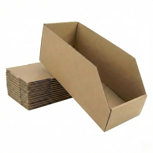 STRBOXONG 7 Pezzi Scatole Cartone Bocca di Lupo Extra Grandi (50x19x20cm) - Contenitori Stoccaggio Aperti per Scaffalature Magazzino, Garage e Armadio - Organizer Robusto Kraft per Attrezzi e Scarpe