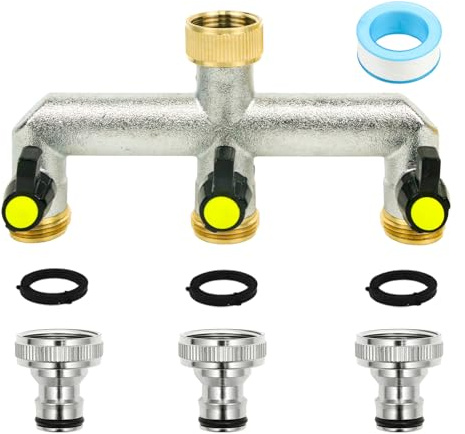 Garden Hose Splitter, 3 Way Tap Splitter 3/4 Garden Multi-Functional Hose Connector, Diverter Adapter Pipe Outdoor with On/Off Valves and Three Quick Connector Threads Hose Pipe for Garden Outdoor