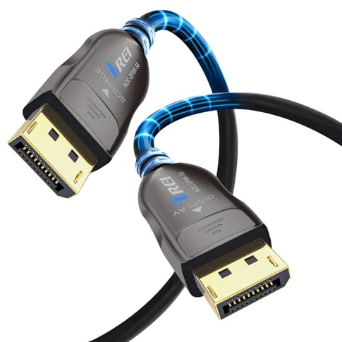 OREI 8K DisplayPort 2.0 Active Optical Cable 50ft, 54Gbps UHBR13.5, 8K@60/30Hz, 4K@144Hz, HDR10+, Dolby Vision, VRR, EMI-Free, Gold-Plated, PVC Cable (AOC-DP8K-50)