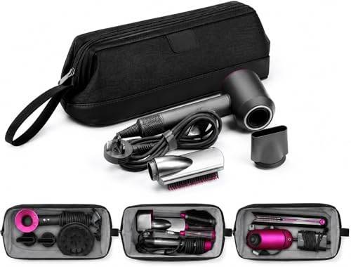 EAAGHK Housse de Voyage Noire pour Sèche-Cheveux, Sac de Rangement pour Sèche-Cheveux en Nylon et PU Compatible avec Dyson Airwrap et Supersonic｜Organisateur Imperméable pour Accessoires de Coiffure
