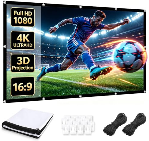 Leinwand Beamer 100 Zoll, 16:9 HD Faltbarer Beamer Leinwand, Anti-Falten Doppelseitige Projector Screen, Tragbare Faltbarer Projektor Leinwand für Büro, Camping und Heimkino