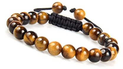 Bead Armband Män från äkta Tiger Eye - Fullt justerbar energi armband - 8 mm Chakra Ball Armband