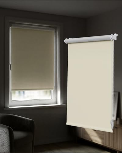 Victoria M. Tenebra Verdunkelungsrollo Klemmfix Rollo Fensterrollo, Sichtschutz, Verdunkelnd, Ohne Bohren inkl. Montagematerial, 85 x 160 cm, Cremeweiß