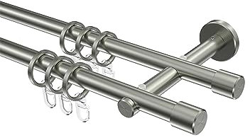 Interdeco Gardinenstange Edelstahl Optik 16 mm Ø doppelläufig Medium Casa, 160 cm