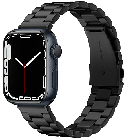 Spigen Modern Fit metallarmband designat för Apple Watch Ultra 3/2/1 49mm, Series 11/10 46mm, Series 9/8/7/SE 45mm,44mm i rostfritt stål – Svart