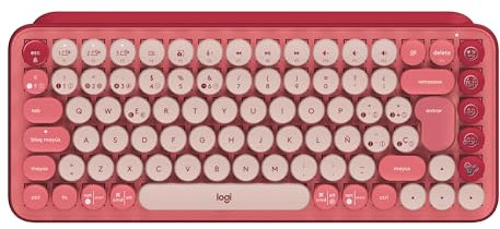 Logitech Pop Keys Teclado mecánico inalámbrico con Teclas Emoji Personalizables, diseño Compacto, Bluetooth o USB, compatibilidad con Varios Dispositivos y OS, QWERTY Español - Heartbreaker