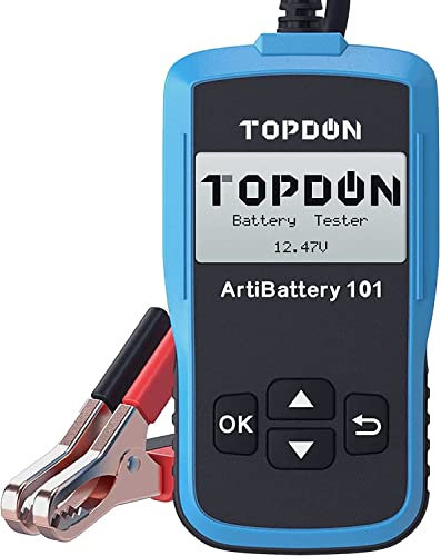 TOPDON AB101 - Batterietester kfz 12V, universal Autobatterie Tester für Kfz/PKW/Motorrad/SUV, Autobatterie Tester Zustand Starten & Ladesystem Testgerät, mit 6 Sprachen