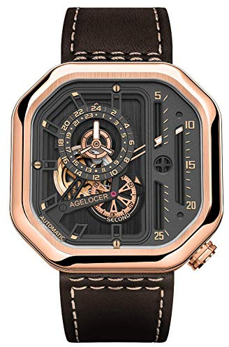 AGELOCER Herren-Armbanduhr, modisch, Punk, Edelstahl, mechanisch, 44 mm, quadratisches Zifferblatt, analog, leuchtend