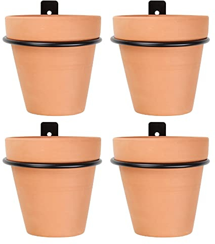 Darware Metal Wall Ring Planters with Pots (4-Pack, 8-Piece Set); Wall Mounted Clay Pots with Holders for Plants and Flowers