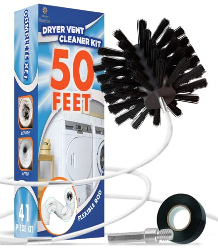 The Professional Dryer Vent Cleaner Kit -(50-Feet) Innovative Lint Remover Reusable Strong Nylon| Flexible Lint Brush with Drill Attachment for Faster Cleaning