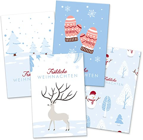 itenga 24 x Geschenkekärtchen Frohe Weihnachten im Visitenkartenformat Mini-Weihnachtskarte Geschenkanhänger für kurze Texte Namensschild Design Winterlandschaften