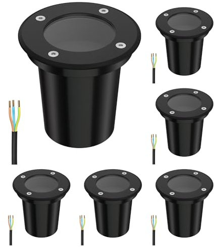 ledscom.de 6 pièces luminaire encastré de sol BOLI pour l'extérieur, IP67, noir, rond, 108mm Ø, 1x GU10 max. 15W