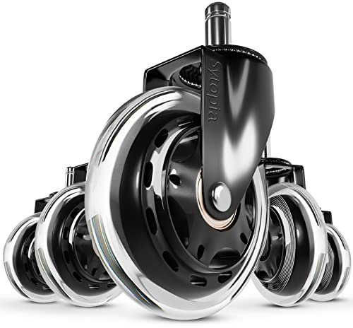 Sytopia Bürostuhl Rollen mit 10mm X 22mm Stift, 5er Set Große Rollen Für Bürostühle, Super Leise Und Weiche Hartbodenrollen, Nur Kompatibel mit 1KEA Bürostühle, Matt-Schwarz, 90mm HÖHE