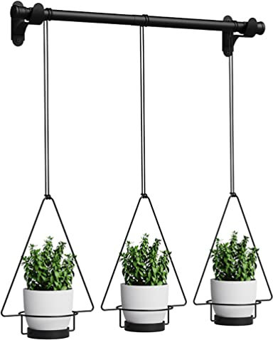 Baymate 3er Set Makramee Blumenampel mit Einziehbare Querstange, Hängeampel Blumentopf Pflanzen Halter Aufhänger, für Innen Außen Decken Balkone Wanddekoration(Dreieck,Schwarz)