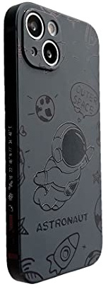 Yonds Queen für iPhone 13 Niedliches Hülle, Cool Cartoon Astronaut Space Mond Design Stilvoll Stoßstange weiches TPU rutschfeste Stoßfeste Schutzhülle (iPhone 13, Fly Schwarz)