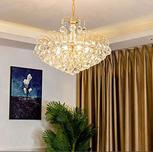 Lampada A Sospensione Cono Di Cristallo Scintillante,Lampadario In Stile Europeo In Finitura Oro,Per Hotel Villa Ristorante Soggiorno Sala Da Pranzo,E14 Lampadario In Cristallo Oro-Oro galvanica 55*42