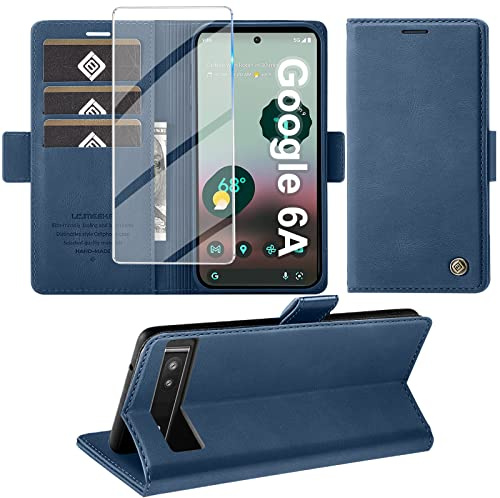 Giyer Handyhülle für Google Pixel 6A 5G, Flip Case Cover mit Standfunktion, Kartenfach Wallet, Premium Leder Schutzhülle, blau