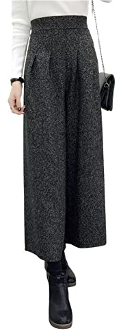 chouyatou Pantacourt d'hiver taille haute pour femme - Coupe large - Mélange de laine - Palazzo - Avec poches