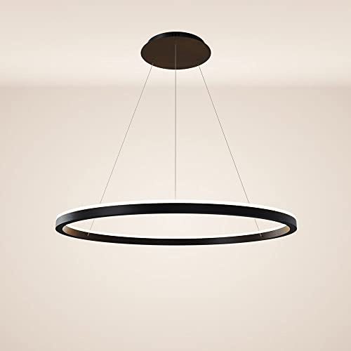 s.luce LED Ring Pendelleuchte rund Direkt oder Indirekt Hängelampe Wohnzimmerleuchte, Farbe:Schwarz, Größe:Ø 80cm
