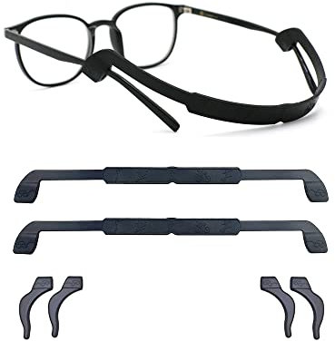 2 Pcs Glasses Strap, Silicone Eyeglass Strap with 2 pairs Ear Hooks, Anti-Slip Sunglass Holder Strap for Men Women Children (Black)