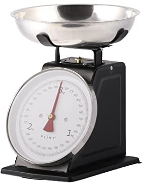 PLINT New 3KG Traditional Weighing Kitchen Scale With Stainless Steel Bowl, Retro Scales Mechanical Vintage, Retro Food Scales with Large Metal Bowl (Black)