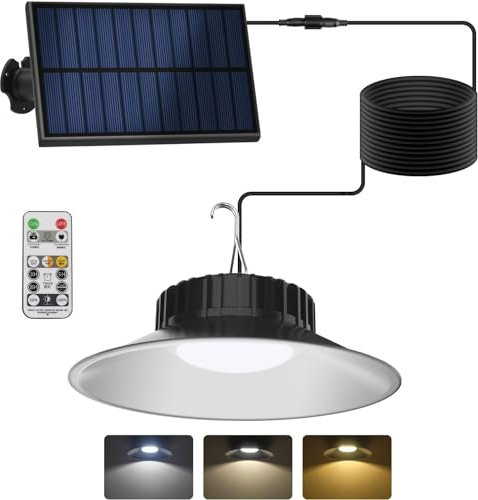NATPOW Lampe Solaires Extérieur, Suspendues Lampe Solaire Extérieur et Intérieur avec Télécommande, 3 Températures de Couleur, Étanche IP65, Câble de 2.9 Mètres pour Jardin Balcon Terrasse Garage Cour