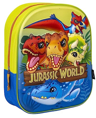 Mochila Escolar de Jurassic Park - Cierre de Cremallera - 25 x 31 x 10 cm - Mochila Infantil con Detalles en 3D - Asas Acolchadas - Producto Original Diseñado en España