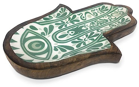 TIENDA EURASIA - Vaciabolsillos Mano de Fátima, Madera, 30x20x3,5cm, Bandeja Vaciabolsillos Mano de Fatima, Mano de Fatima, Bandeja para Llaves, Bandeja Vaciabolsillos para Recibidor (Verde Claro)