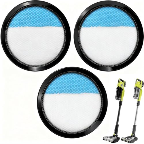 3 Pack HEPA Filter for Ryobi 18V ONE+ PCL720 PBLSV716 PBLSV717 Vacuum | Replacement for A32SV720N, Washable & Reusable, Removes Pet Hair & Dust, High Efficiency, Easy to Install, Durable
