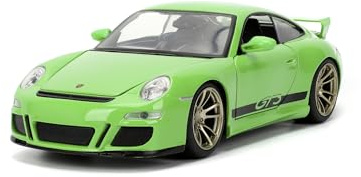 Jada Toys – Fast & Furious 2007 Porsche 911 GT3 (F10), modellbil av metall, 1:24, dörrar, bagageutrymme och motorhuv för öppning, 20 cm, för fans och barn från 8 år, grön